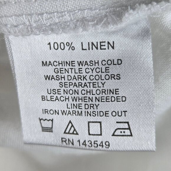 Symple NYC White Linen Tunic Blouse Ombre Blue Embroidery Roll Tab Sleeves - Picture 13 of 15